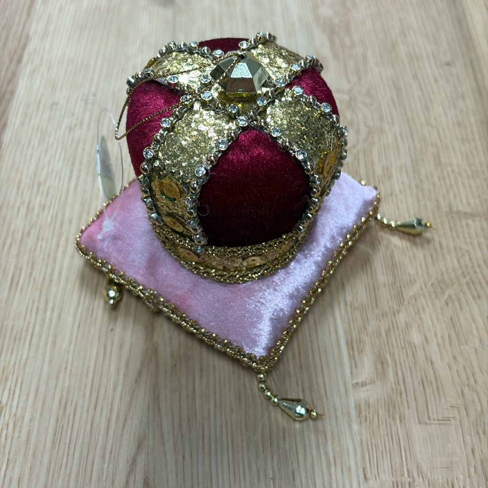 Velvet jewel crown on pillow ornament